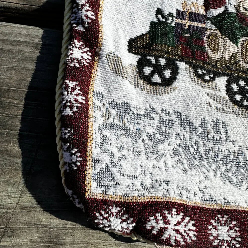 Set of 2 Vintage Christmas Teddy Bear Tapestry Square Pillow Covers Holidays